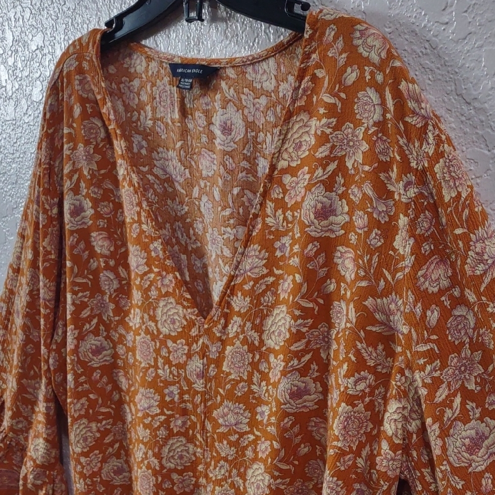 American Eagle Floral Orange Women's Top - Picture 4 of 16